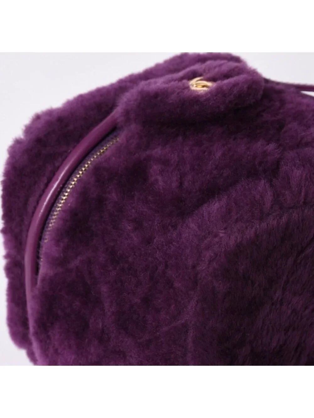 Chanel CC Logo Vanity 2-Way Shoulder Bag Shearling Purple Gold